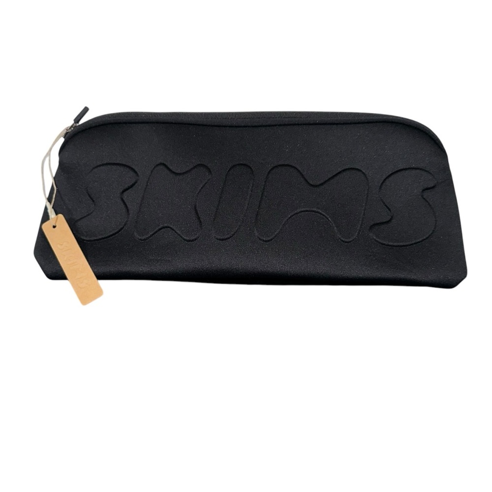 Skims Womens Black NEW ONYX Large Neoprene Embossed Logo Pouch‎ Bag Beauty Case
